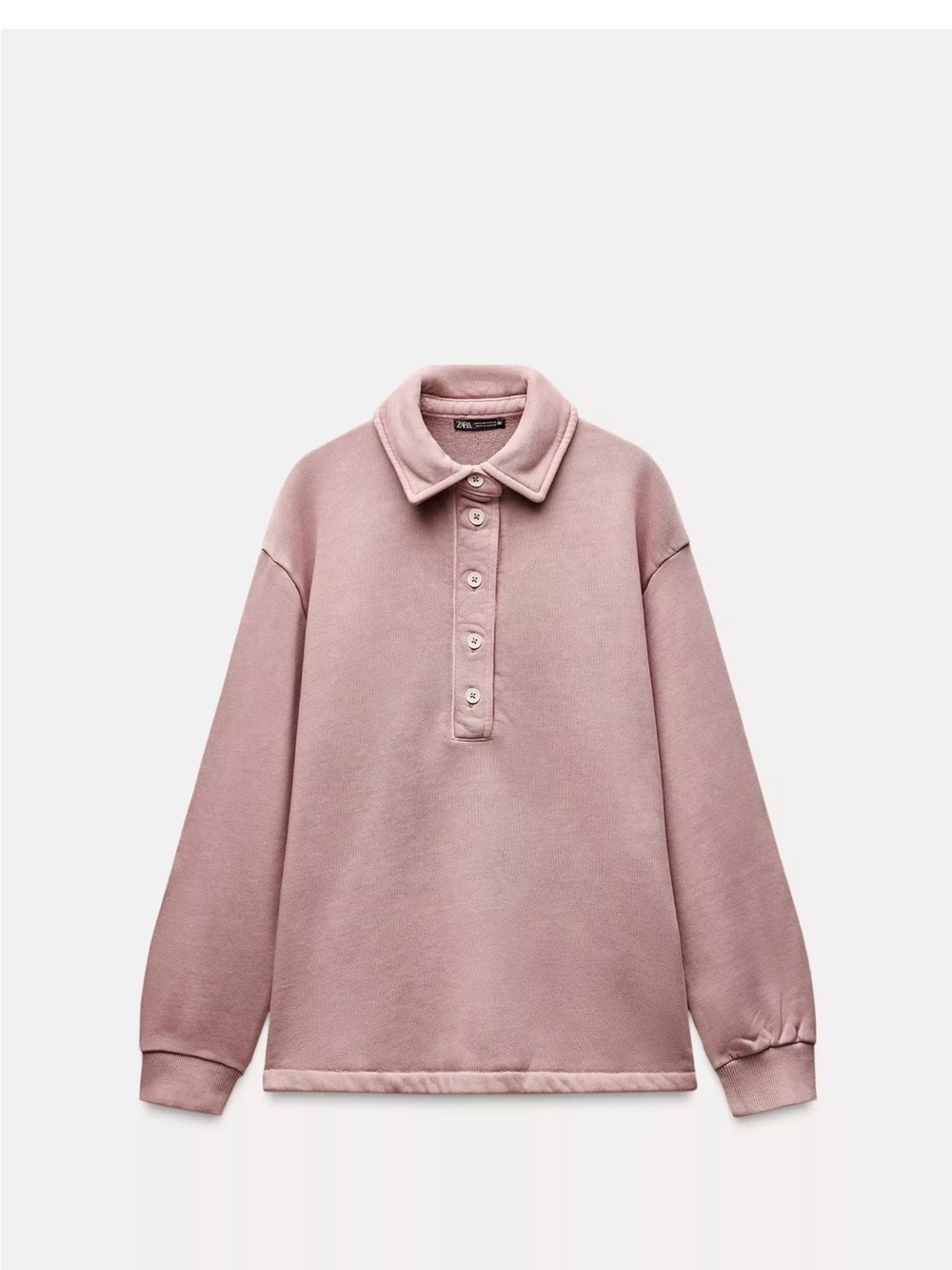 Dusty Pink Button-Front Polo Sweatshirt